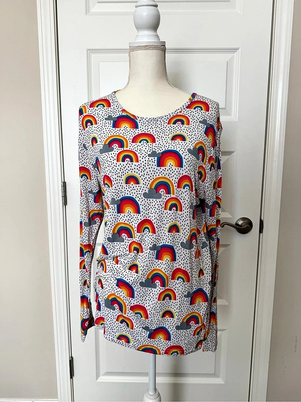 Zoe and Chloe Rainbow Print Long Sleeve Underscrub Top